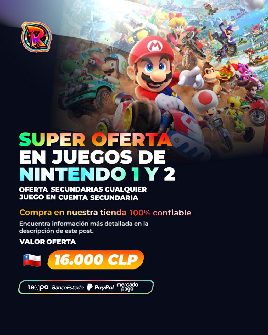 1 JUEGO SECUNDARIA (ELIGE DEL CATALOGO NINTENDO 1 Y 2)